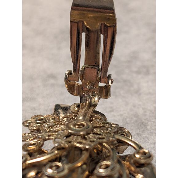 Vintage c1950s Unsigned Beau Jewels Pink Floral & Rhinestone Clip-On Earrings - Picture 8 of 8